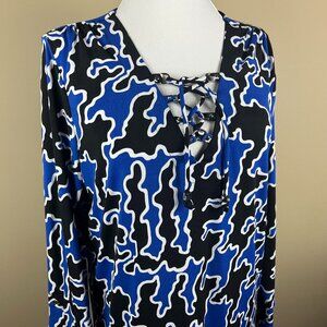 Michael Michael Kors Long Sleeve Tunic Top Blouse Size M Blue Black White